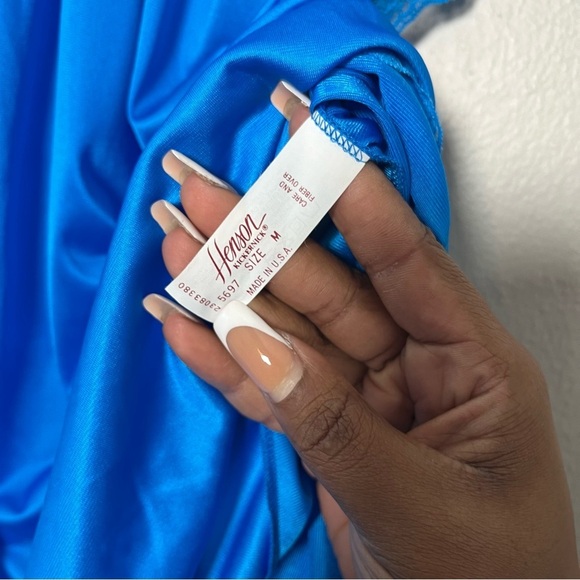 VTG 80s Henson‎ Kickernick Women Maxi Nightgown Dress Lace Cottagecore Blue - Picture 3 of 13